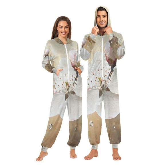 Blossom Drop Adult Onesie Pajamas Slim Fit Christmas One Piece Suit Pjs for Women and Men Hooded Zipper