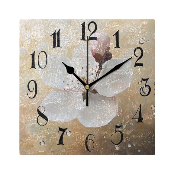 Blossom Drop Wall Clock Decorative Square Silent Non-Ticking Operated Clocks Aesthetic for Bedroom Living Room