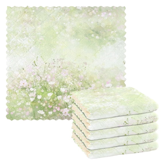 Blossom Field Pattern 6 Pack Kitchen Cleaning Cloths 11'' x 11'', Super Absorbent, Soft Double Layer Plush for Dish and Surface Cleaning