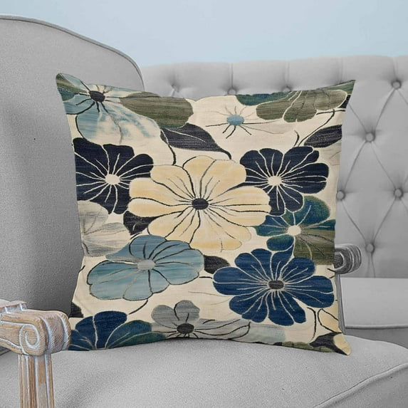 Blossom Floral Decorative Pillowcase 26''x26'', Vintage Beige Botanical Flowers Throw Pillow Covers Soft Cushion Case for Couch Sofa Bedroom Living Room, Pillowcase Boho Decor