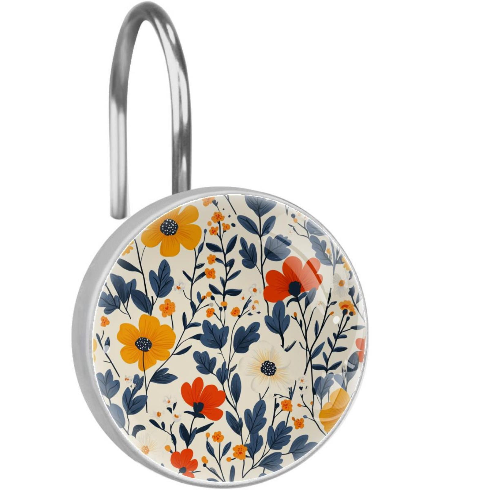 Blossom Florals Shower Curtain Hooks Round Crystal Glass, Set of 12 Shower Curtain Rings - Shower Hooks for Curtain Shower Rings
