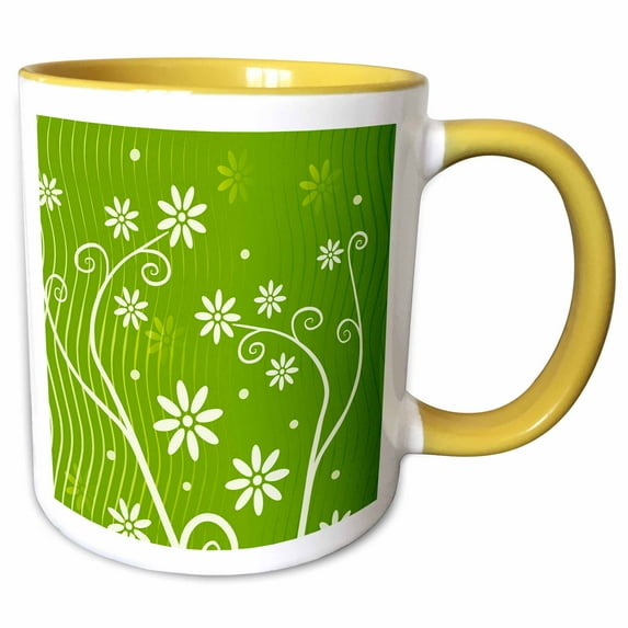 3drose, Blossom Flowers on Green Background, 11oz Two-tone Yellow Mug