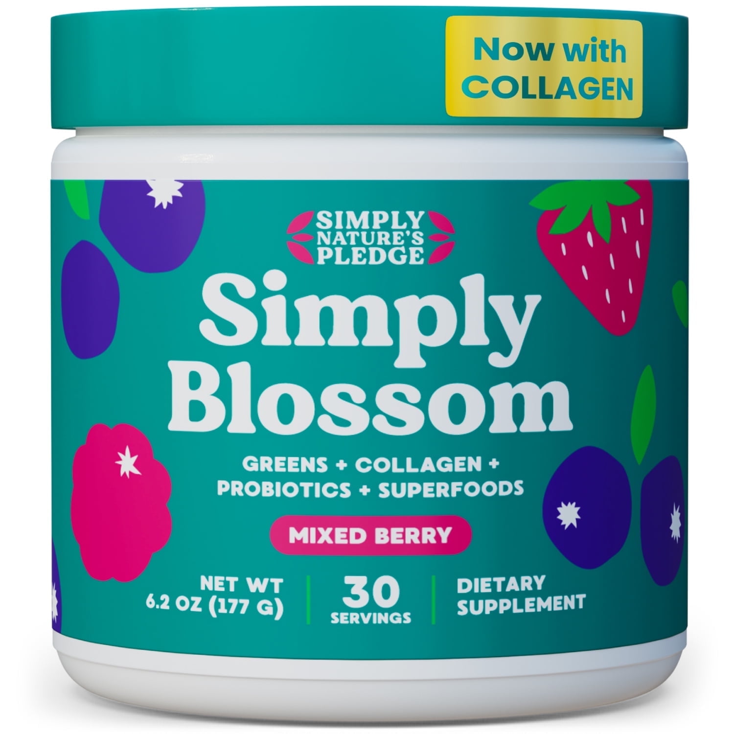 Simply Blossom Daily Greens & Superfood Powder for Women – Collagen + Probiotics for Digestion, Bloating Relief & Energy – 48 Organic Nutrients, Gut Health Support – Mixed Berry, 30-Day SupplySimply