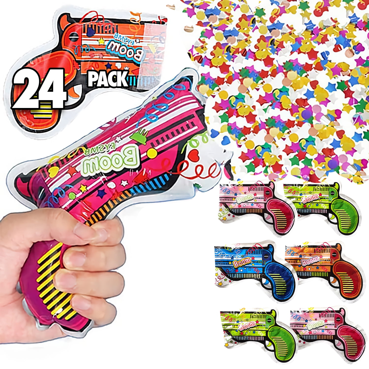 Blossom Inflatable Fireworks Gun Handheld Confetti Poppers, 24 Count