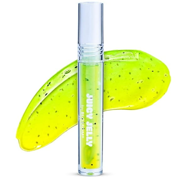 Blossom Juicy Jelly Moisturizing Lip Care Fruit Flavored Nourishing Lip Oil with Doe Foot Wand Applicator, 0.09 fl oz, Pineapple