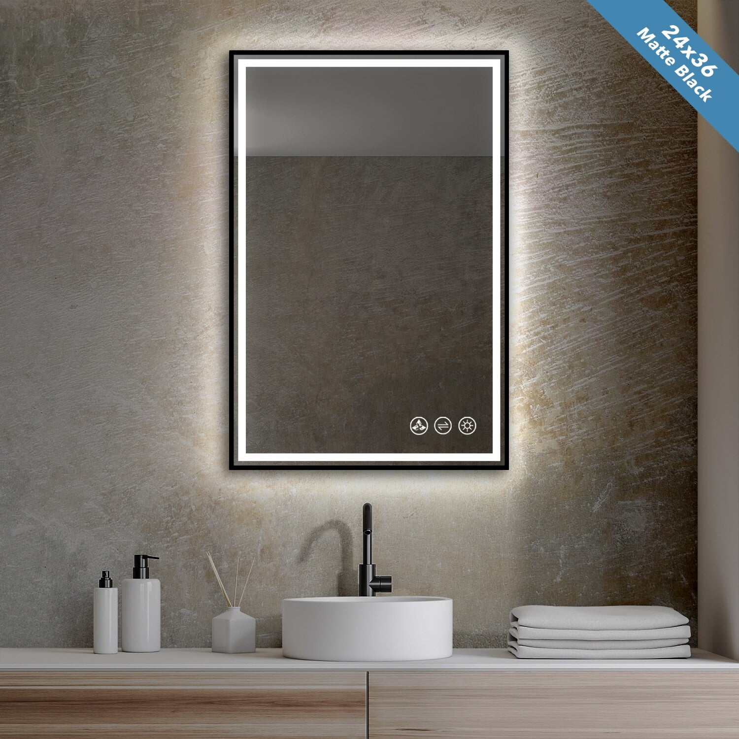 Elegant 24x36 Rectangular Vanity Mirror with Adjustable LED Lighting, Silver and Gold