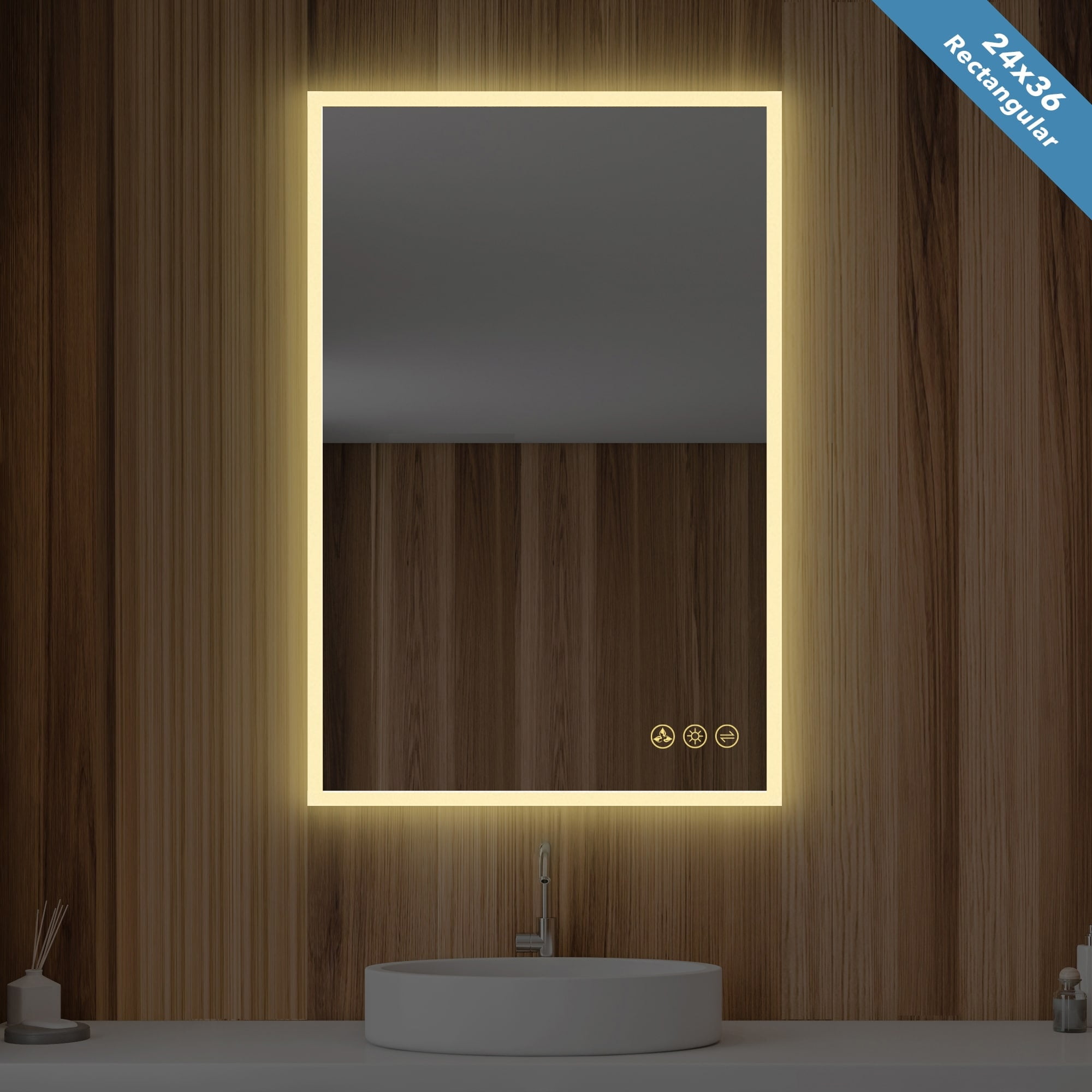 Rectangular Silver LED Bathroom Vanity Mirror with Dimmer