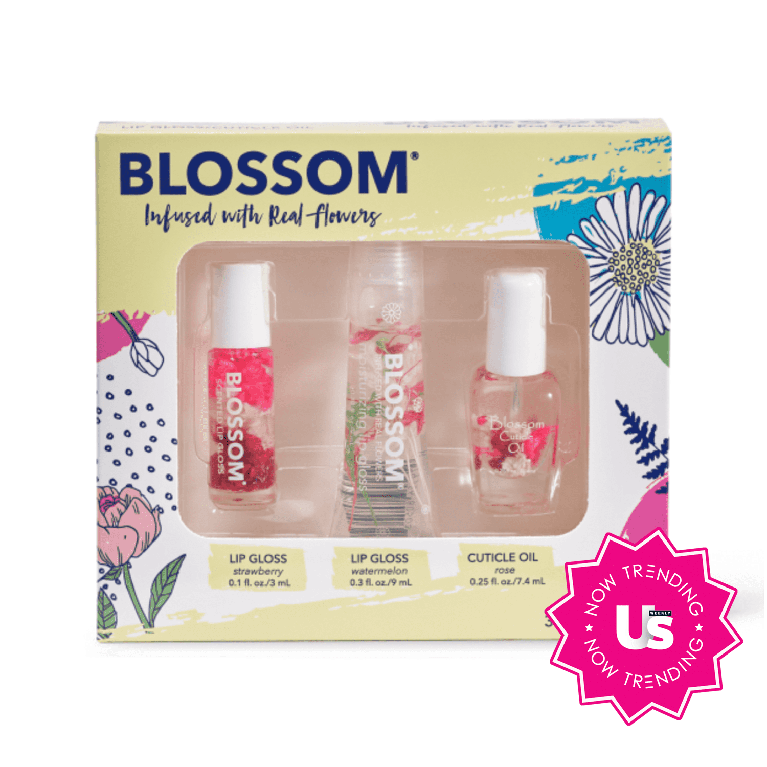 Blossom Lip Gloss in Strawberry and Watermelon, Rose Cuticle Oil 3