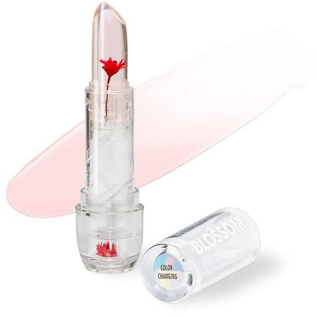 Blossom Moisturizing Custom Color Changing Crystal Lip Balm, Strawberry Scented, Lip Stain Tint, Infused with Real Flowers, 3g, Red