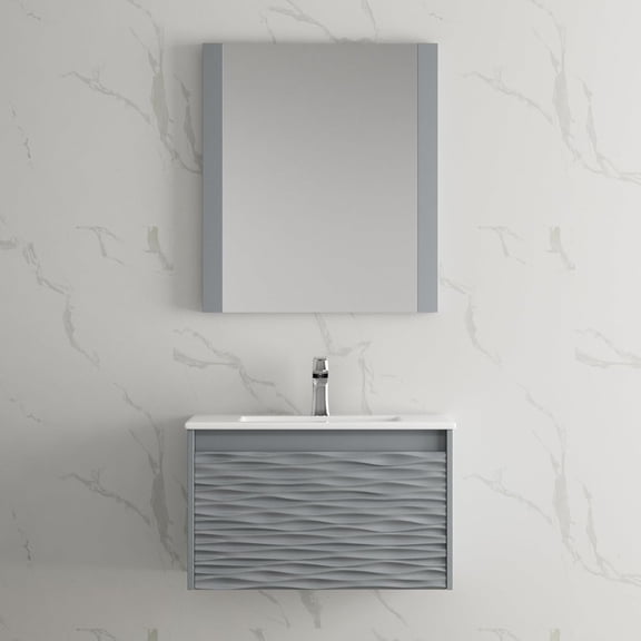 Blossom Paris 30" Floating Vanity | Metal Grey | Ceramic Sink & Mirror | Wall Mount | Soft-Close Drawer
