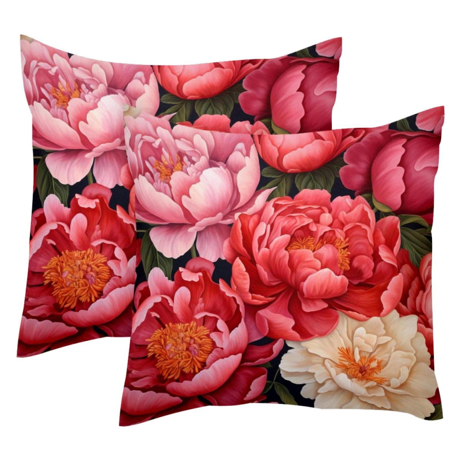 Blossom Peonies Flowers Throw Pillow Covers, Set of 2 Square Pillowcase