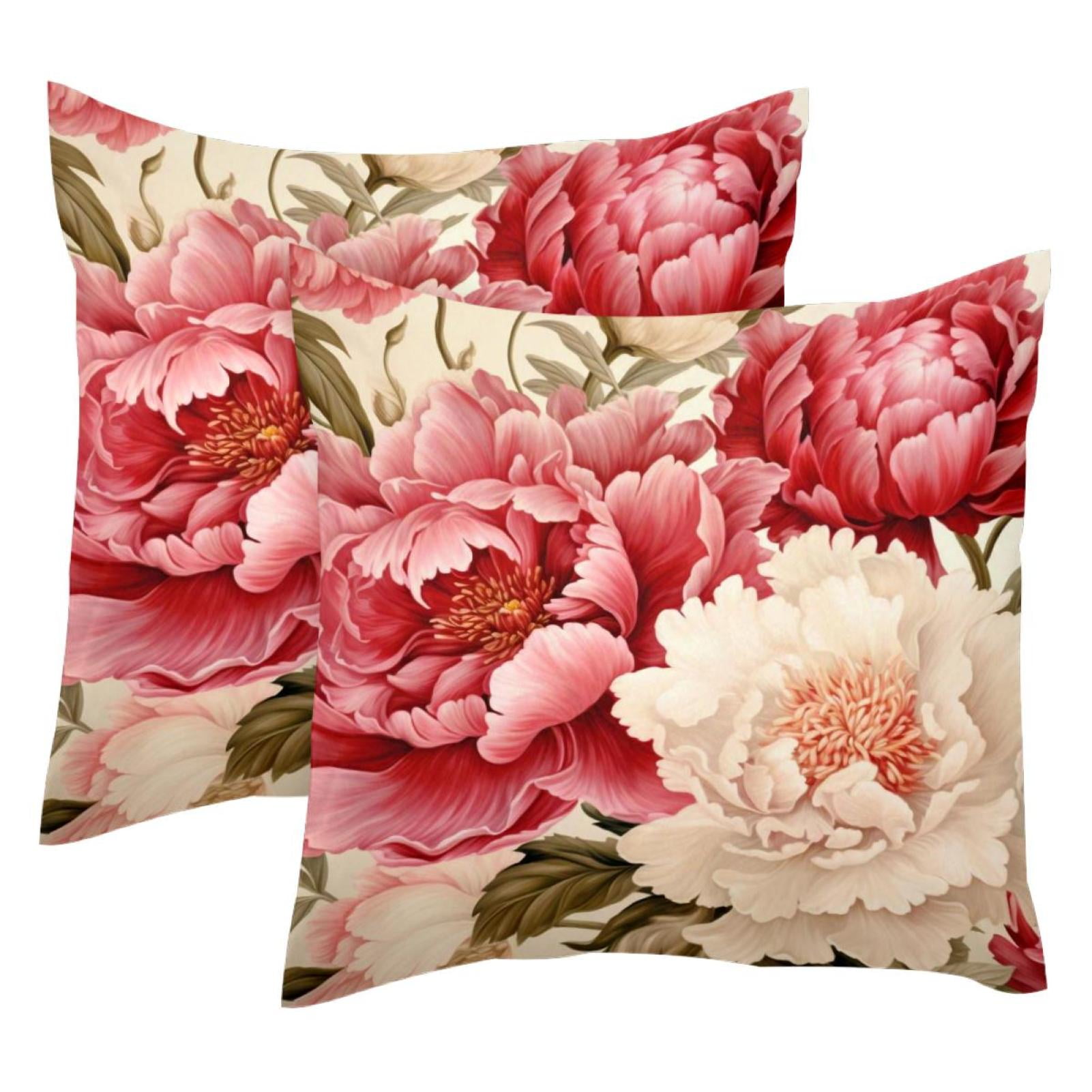 Blossom Peony Flowers 2PCS Throw Cushion Covers Soft Velvet Pillow Case