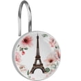 thumbnail image 1 of Blossom Pink Flowers Eiffel Tower Shower Curtain Hooks Round Crystal Glass, Set of 12 Shower Curtain Rings - Shower Hooks for Curtain Shower Rings, 1 of 4