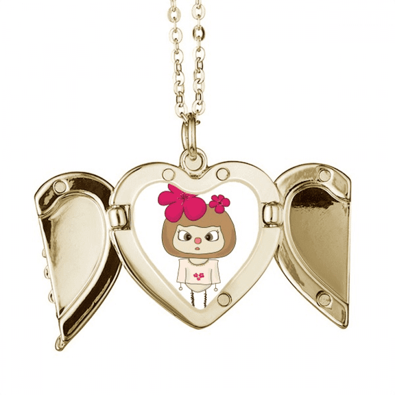 Blossom Pink Winter Snow Beauty UU Folded Wings Peach Heart Pendant Necklace