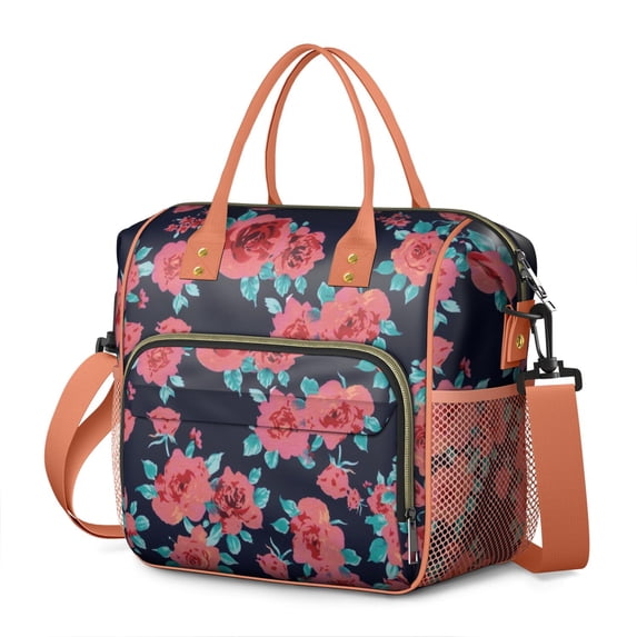 Blossom Print Insulated Tote - Leakproof Cooler Bag for Picnics or Work, Waterproof Design