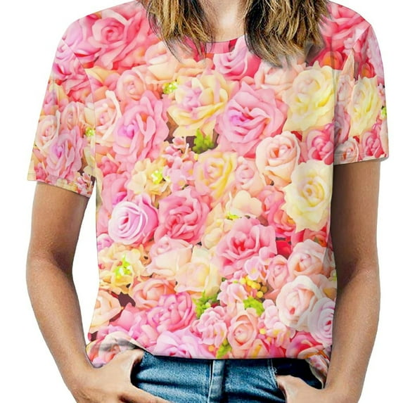 Blossom Rose T-Shirt White Flowers Vintage T Shirts Short Sleeve Street Fashion Tee Shirt Beach Custom Clothing Big Siz