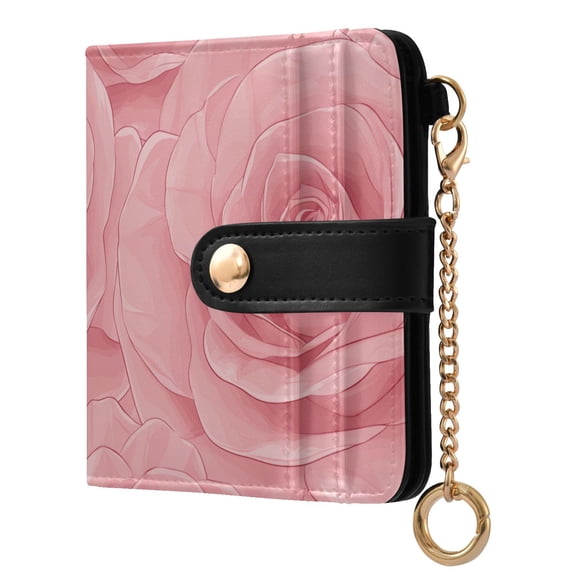 Blossom Roses Valentine Women's Wallet PU Leather Card Cases RFID Blocking Purse Billfold with Key Ring