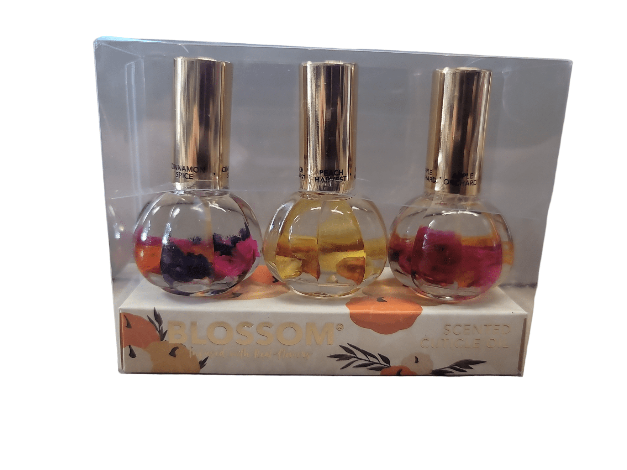 Blossom Scented Cuticle Oil 3 Pack Pumpkin Shape Scents Cinnamon, Peach