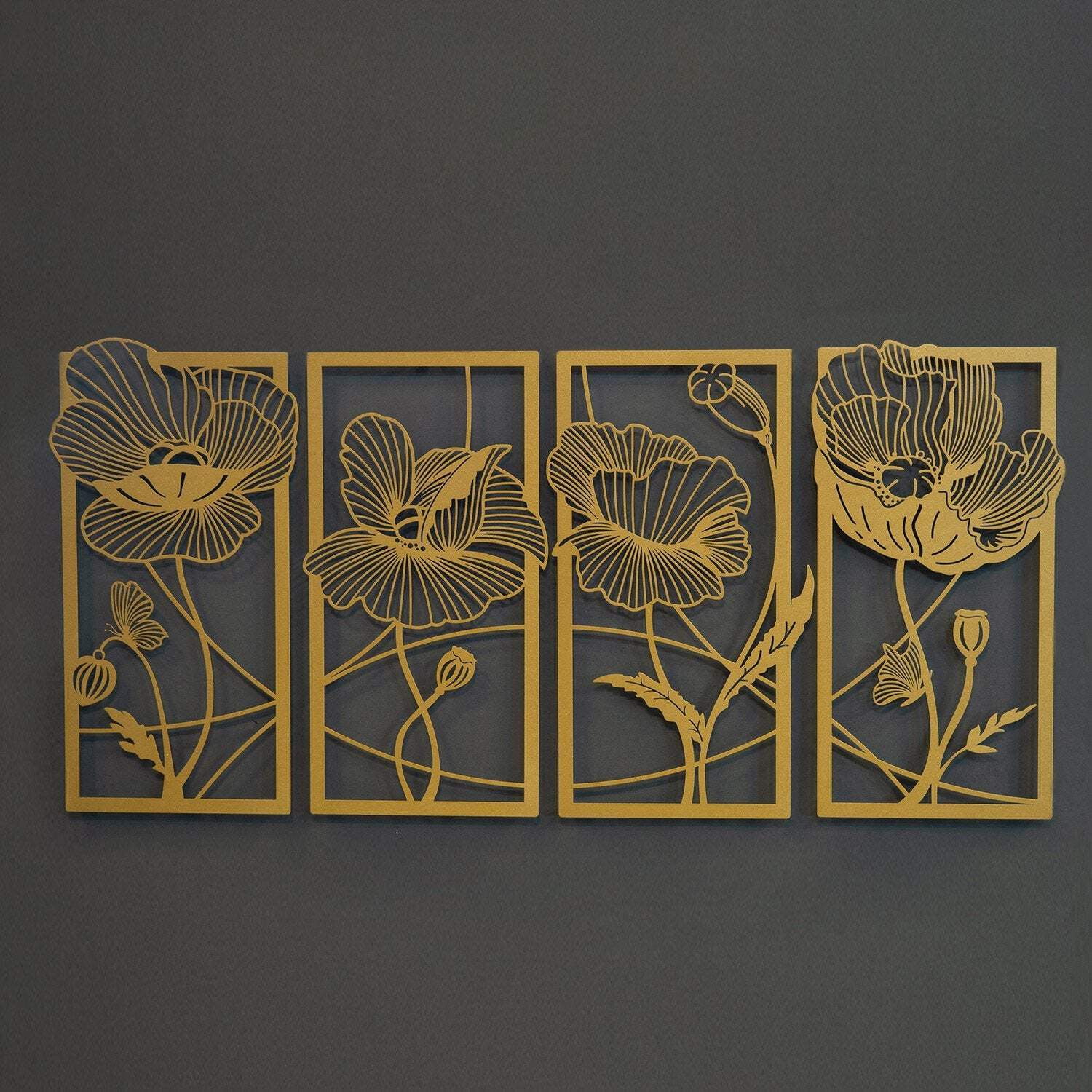 Gold Blossom Metal Wall Art Set of 4 Panels