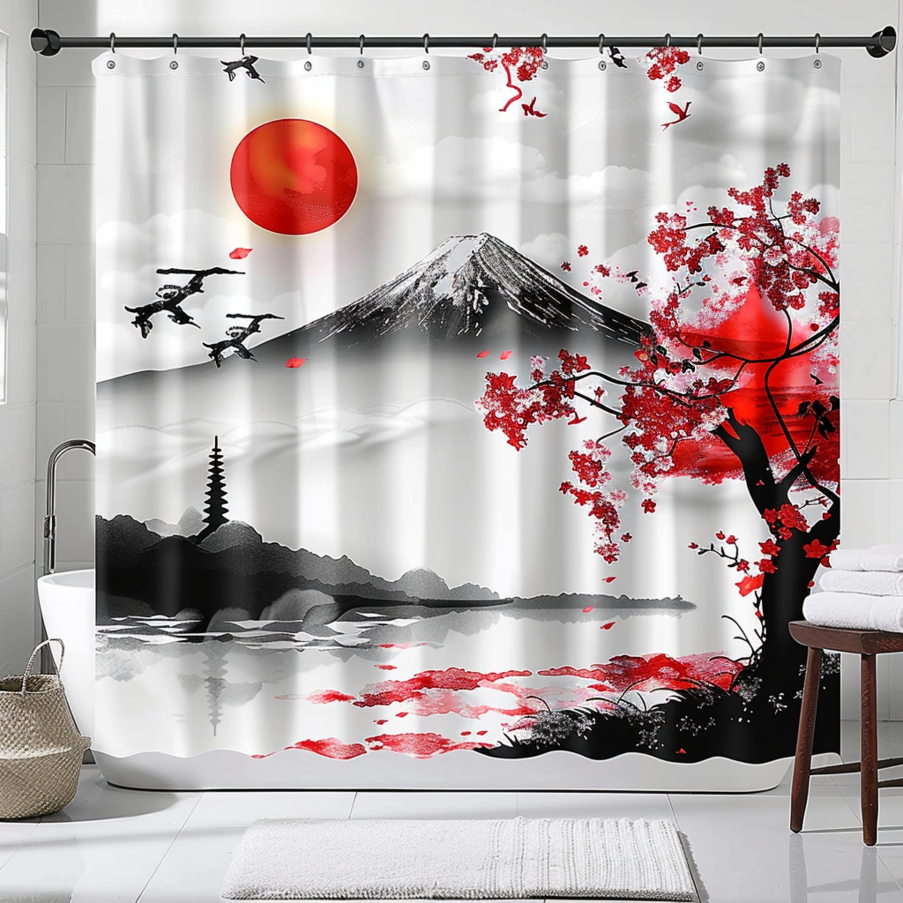 Blossom Shower Curtain Elegant Red Floral Design for Bathroom Decor