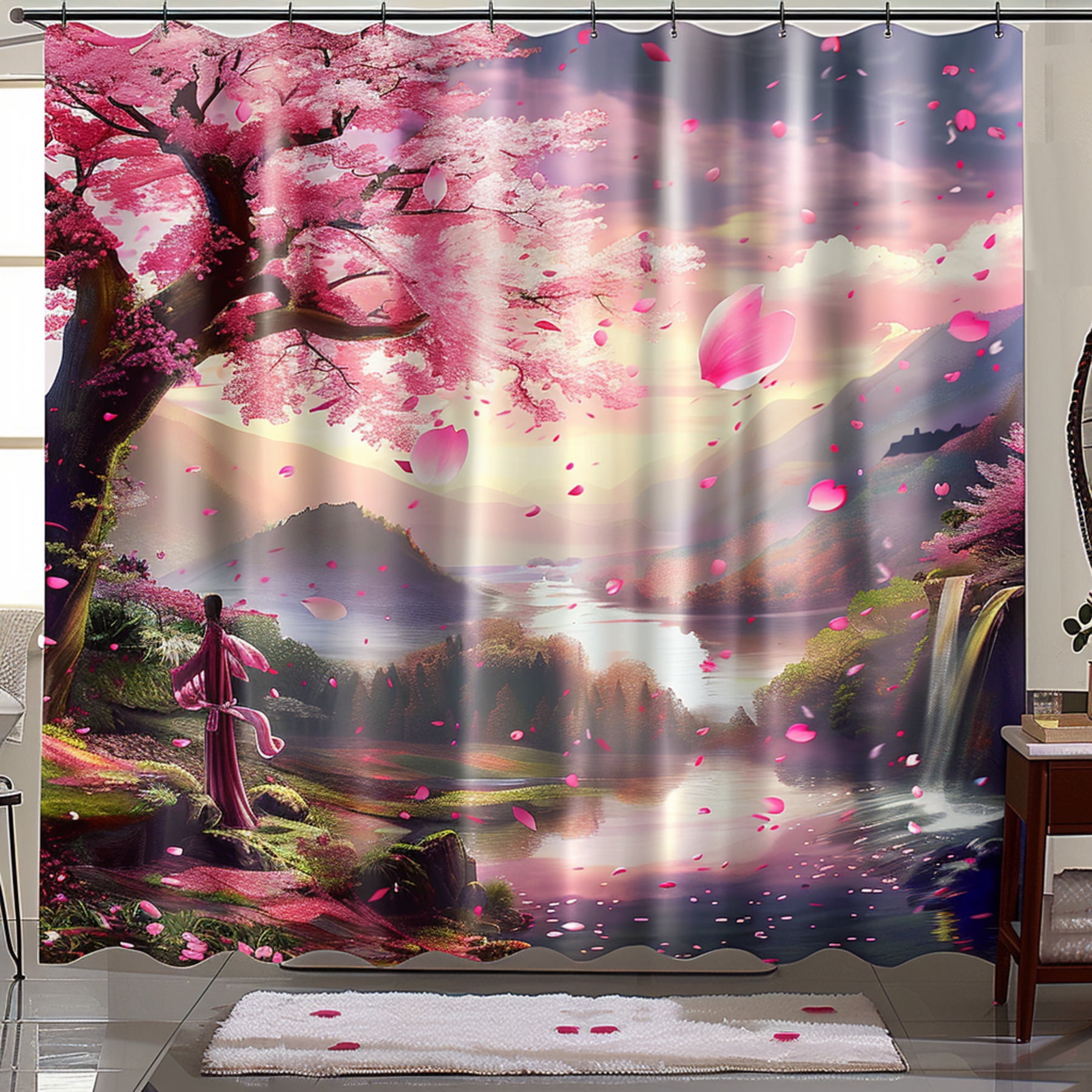 Blossom Shower Curtain Stunning Anime Landscape Design Relaxing ...