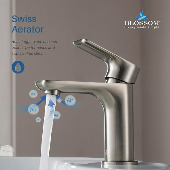 Blossom Single Handle Bathroom Sink Faucet, Modern Lavatory Tap with Water Hose - Brush Nickel