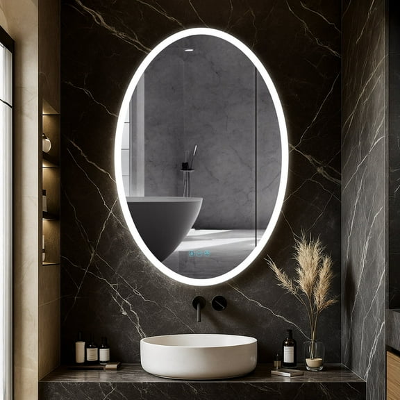 Blossom Spica 24" LED Medicine Cabinet | R Hinge | Bathroom Lighted Round Mirror Storage | Defogger