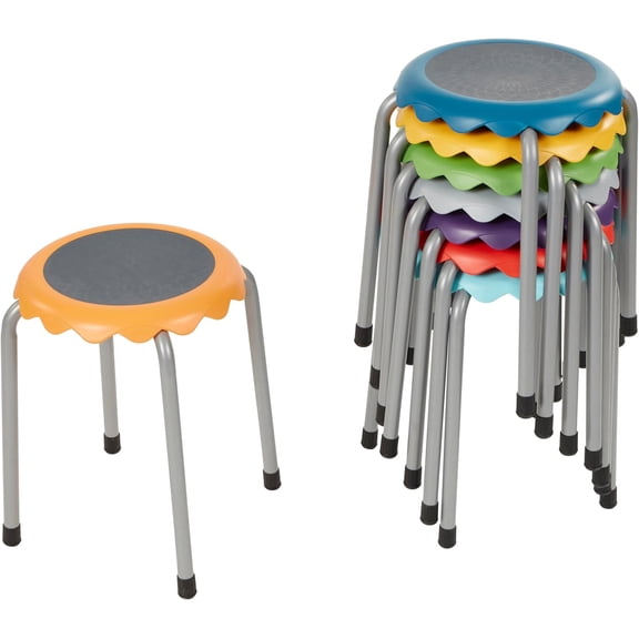 Blossom Stackable Plastic Stools, Flexible Seating, Assorted, 8-Piece