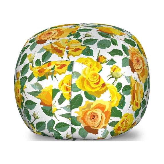 Blossom Storage Toy Bag Chair, Rose Bouquet Branches Gardening Spring Buds Fragrance Motif on Plain, Stuffed Animal Organizer Washable Bag, Large Size, Yellow Green Dark Peach, by Ambesonne
