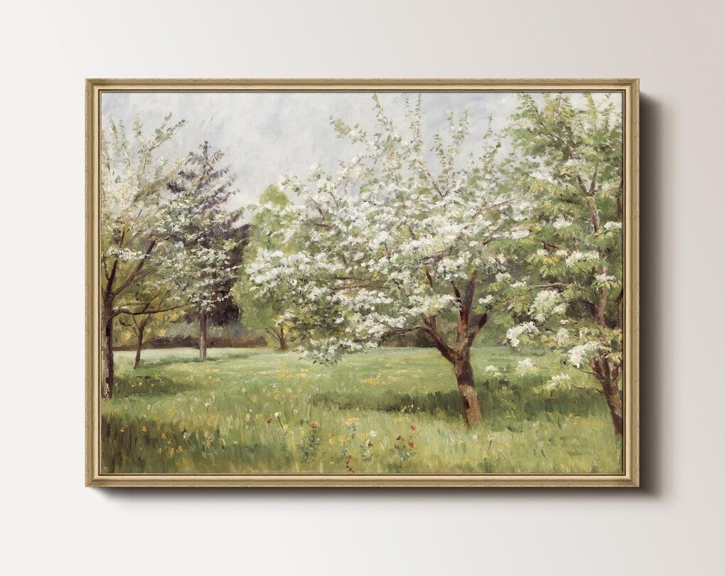 Blossom Tree Painting Flowering Trees Landscape Printable White Flower ...