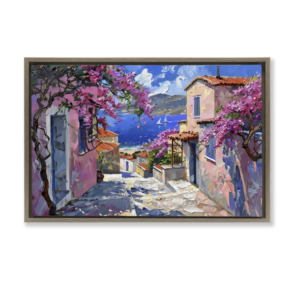 Stupell Industries Blossom Village Coastal Architecture Brown Framed Floater Canvas Wall Art, design by LSR Design Studio