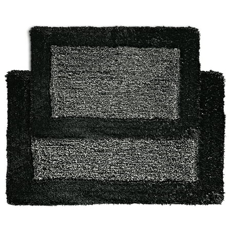 Blossom & Vine 2 Piece Hotel Border Bath Rug Set, 17" x 24" & 20" x 30", Black, Polyester