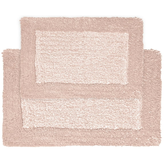 Blossom & Vine 2 Pieces Hotel Border Bath Rug Set, 17" x 24" & 20" x 30", Blush, Polyester