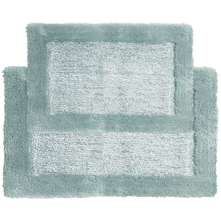 Blossom & Vine 2 Pieces Hotel Border Bath Rug Set, Aqua, 17" x 24" & 20" x30", Polyester