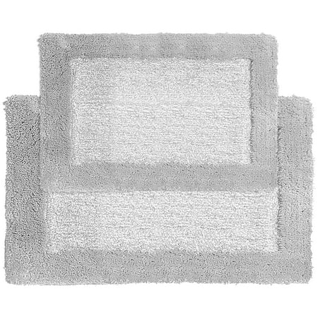 Blossom & Vine 2 Pieces Hotel Border Bath Rug Set, Silver, 20 in x 30 in