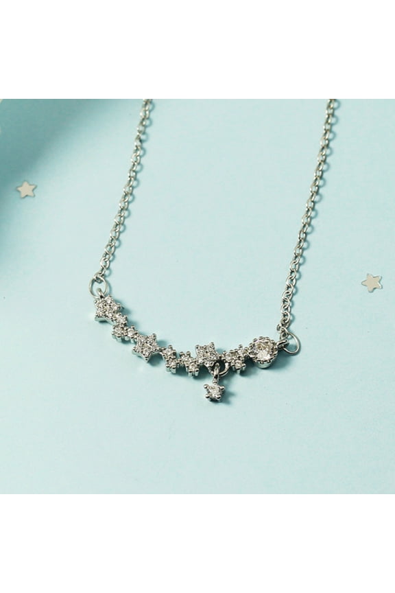 Blossom Vine Leaf Crystal Cluster Bar Pendant Dainty Chain Necklace Two Colors For Women Statement Minimalist Gold Color Silver Color Adjustable