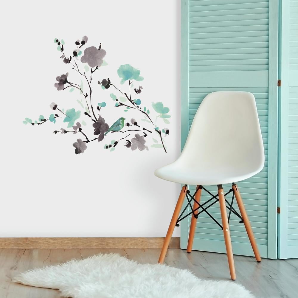 Blossom Watercolor Bird Branch Peel and Stick Wall Decals