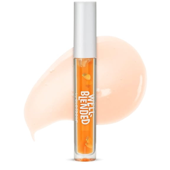 Blossom Well Blended Moisturizing Lip Care Fruit Flavored Smoothie Inspired Hydrating Lip Gloss with Wand Applicator, 0.10 fl oz, Just Peachy