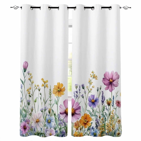 Blossom Wildflowers Blackout Curtains for Bedroom Living Room Darkening Curtains 63 Inches Long Spring Botanical Rustic Window Curtain 2 Panels Set Insulated Window Treatment Grommet Drapes 42"x63"