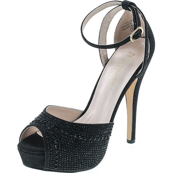 Blossom Womens VICE-126 Bridal Formal Evening Party Ankle Strap High Heel Peep Toe Glitter Sandal