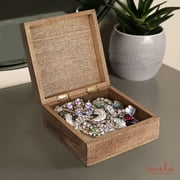 MELA ARTISANS Blossom Wooden Box - Light Burnt Over White Decorative Box with Felt Pads Underneath & Wooden Carving - Unique Handmade Mangowood Keepsake Storage Box for Home - 7.5 x 7.5 x 3.5