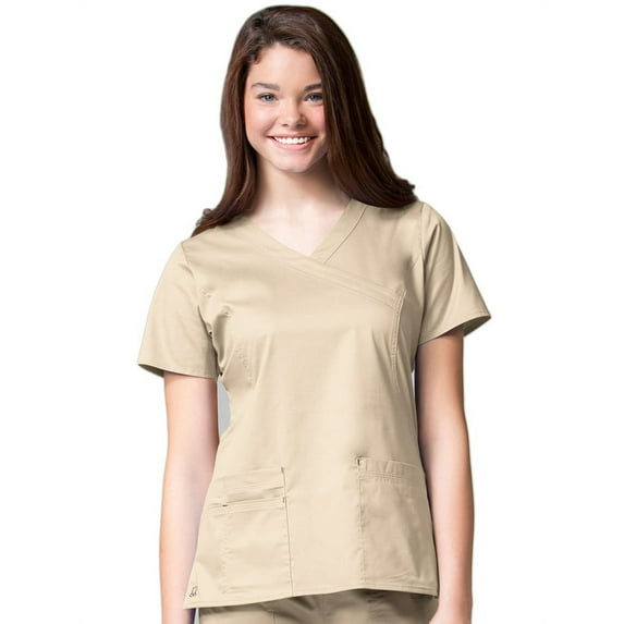 Blossom by Maevn Women's Princess Seam Mock Wrap Solid Scrub Top