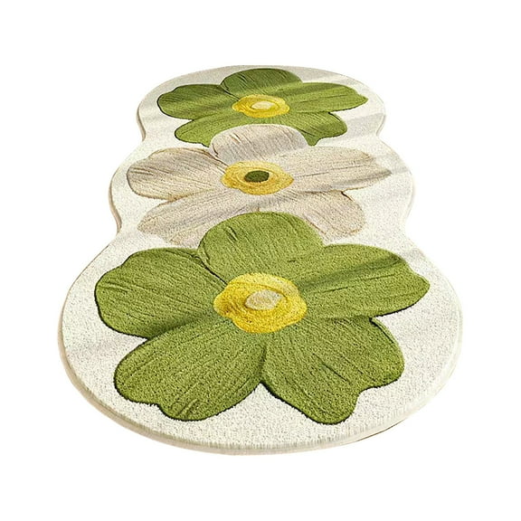 Blossomhome Flower Pattern Non-Slip Rug, Washable Polyester Entryway Carpet with Rubber Backing for Kitchen Bathroom Bedroom, 1 Piece Tanuke Green