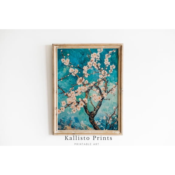 Blossoming Almond Tree Branch Poster Art, Impressionist , Serene Wall Decor, Spring Botanical 311, Size 8x12 UNFFRAMED F03.1.6l2779