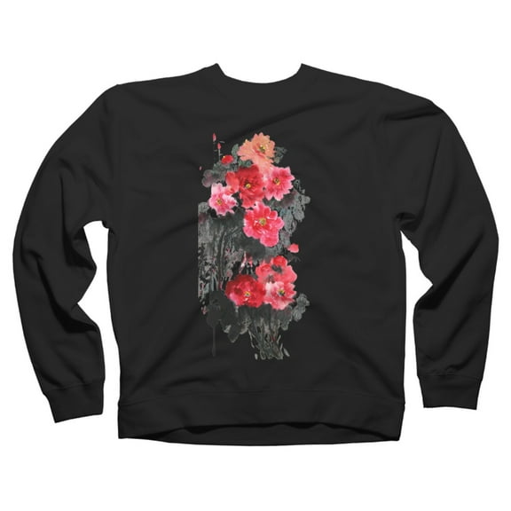 Blossoming Black Graphic Crew Neck Sweatshirt - Design By Humans  S