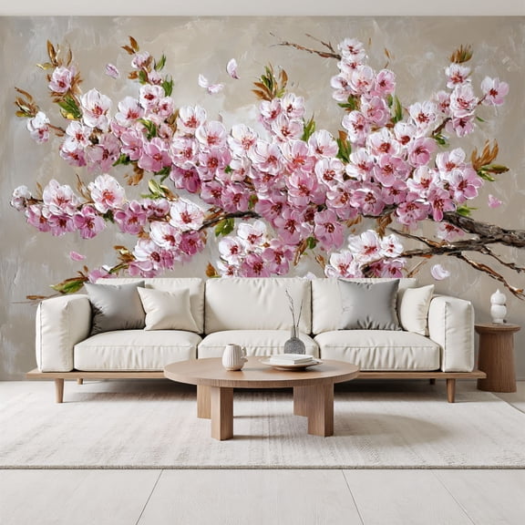 Blossoming Cherry Tree Pink Flowers vibrant blooms Peel and Stick Wall Murals 69"H x 96"W Removable PVC Wallpaper Self-Adhesive Wall Paintings for Bedroom Living Room