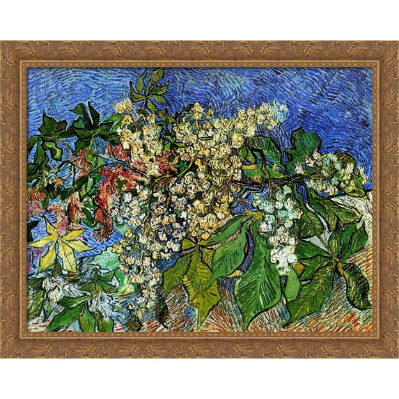 Blossoming Chestnut Branches 34x28 Large Gold Ornate Wood Framed Canvas Art by Vincent van Gogh