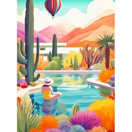 Blossoming Desert: Poolside Paradise - Premium 1000-Piece Jigsaw Puzzle by Cross & Glory, Eco-Friendly, Vibrant Colors, Satin Finish, 20x27 Inches, Adult Challenge