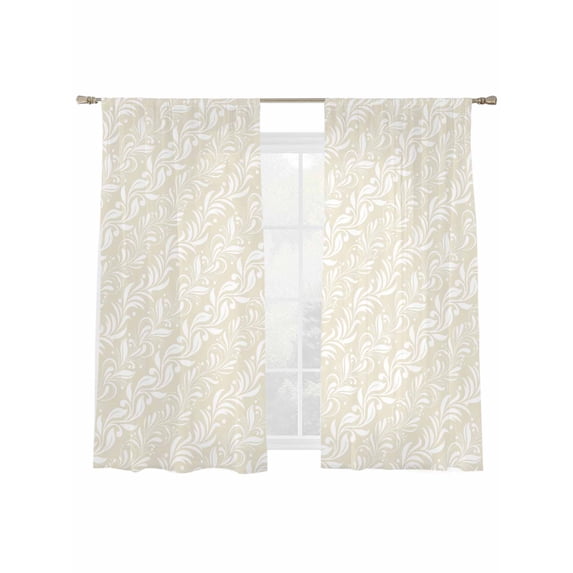Blossoming Floral Leaf Sheer Curtains 2 Panels Set Abstract Polka Dot Beige Rustic Sheer Window Curtains Light Filtering Rod Pocket Voile Drapes for Bedroom Living Room 52"X72"