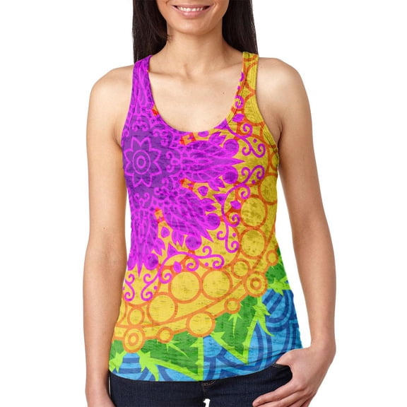 Blossoming Flower Mandala of Spring Juniors Burnout Racerback Tank Top